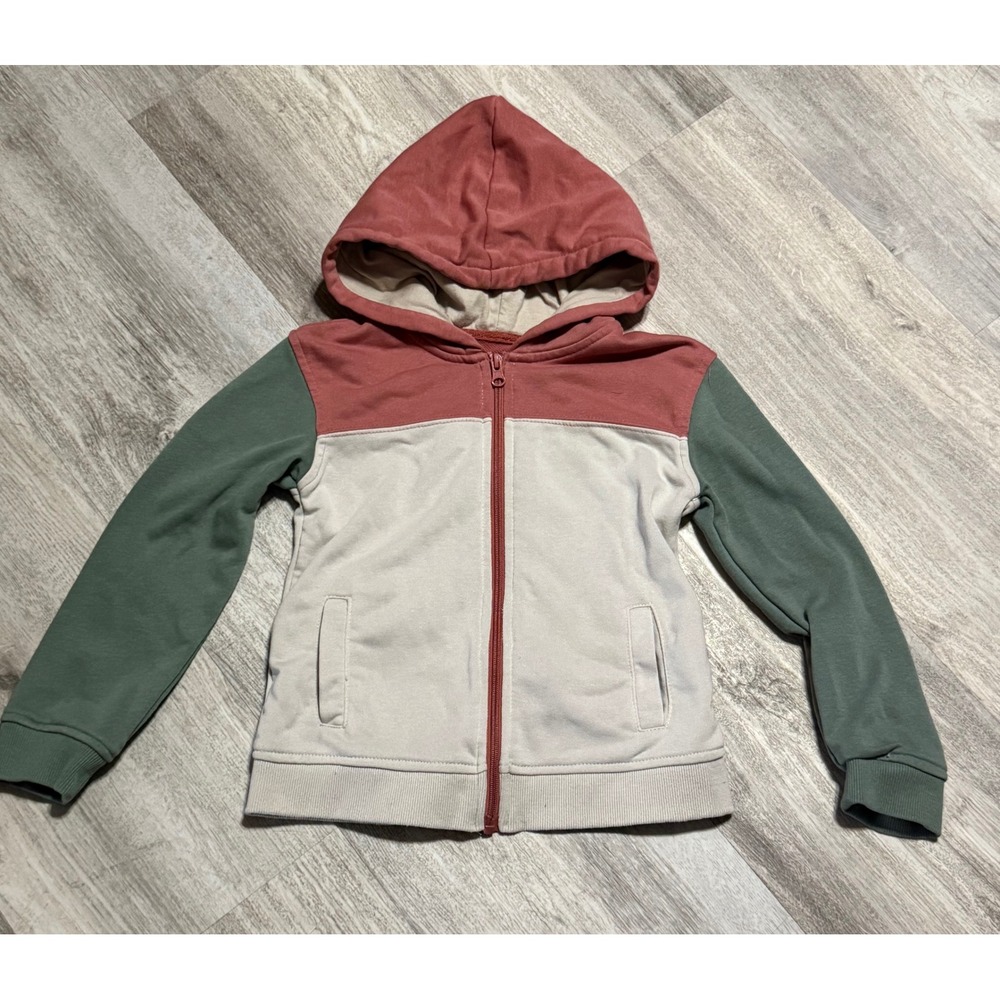 Stitch & Stone‎ Kids Color Block Zip Up Hoodie, Size 6, Red Green Beige